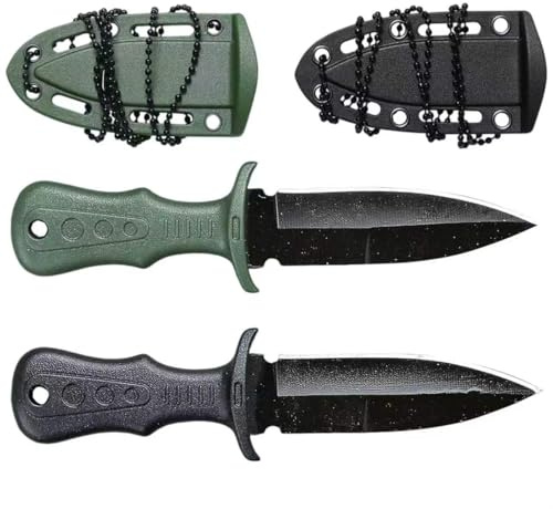 BCENG Outdoor Messer 2 Stück Neck Knife mit Kunststoffscheide Kugelkette | Outdoor Neckknife Survival Messer Edelstahl Mini Messer Gürtelmesser Scharfes Survival Messer für Camping, Bushcraft