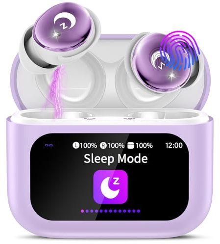 Wireless Earbuds with Smart Touch Screen, 2026 Mini Sleep Earbuds Bluetooth 5.4 Headphone In Ear with Noise Cancelling Mic, 48Hrs Playtime Hi-Fi Stereo Sound, 5 EQ Modes/IP7 Waterproof Ear Buds Purple