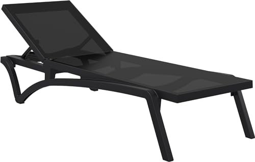 CLP Sonnenliege Pacific I Leichte Stapelbare Liege Mit Kunststoff-Gestell Und Rädern I Verstellbare Liegefläche Mit 250 KG Belastbarkeit:, Farbe:schwarz