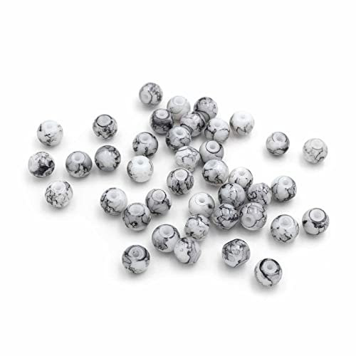 marmorierte Glasperlen in weiß-grau 6 mm 40 Stück von Vintageparts DIY Schmuck Marmor Marmorlook Schmuckperlen