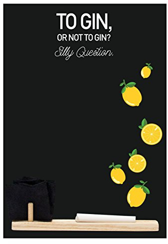 Chalkboards UK 'Silly Question (Gin)' Printed Small Memo Board Chalkboard with Tray, Piece of Chalk & Felt Eraser, 29.7 x 20.7 x 1 cm, Black
