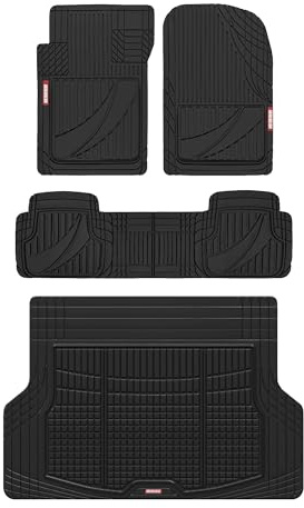 Motor Trend FlexTough Advanced Heavy Duty Black Rubber Car Floor Mats & Cargo Liner for SUV & Car Full Set - Universal Trim to Fit All Weather Automotive Floor Mat & Cargo Liners for SUV, Car, & Van