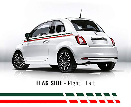 4R Quattroerre.it Kit Fiancate Stripes Strisce Adesive Compatibile con Fiat 500 Tricolore Italia