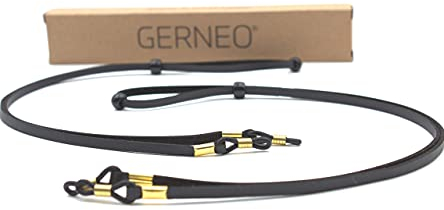 GERNEO® - DAS ORIGINAL - Premium Brillenband Leder aus hochwertigem PU Glatt- und Wildleder Kombination für Lesebrille & Sonnenbrille - 2 x schwarz - Befestigung in gold - 2er Pack