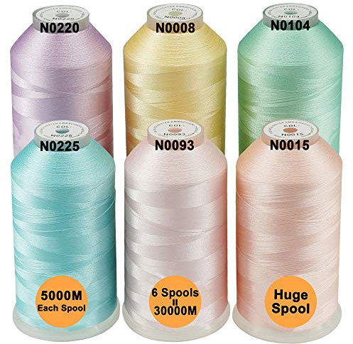 New brothread 6er Set Pastell Farben-2 Polyester Maschinen Stickgarn Riesige Spule 5000M für alle Stickmaschine