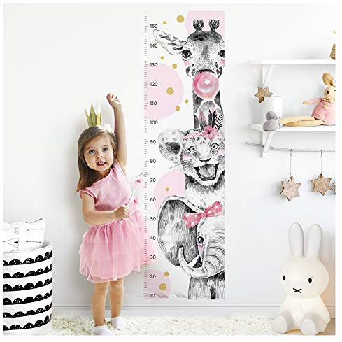 Little Deco Wandtattoo Kinderzimmer Mädchen Messlatte | 150cm Elefant Löwe Giraffe Rosa | Wandaufkleber Tiere Kinder Wandsticker Aufkleber Dekoration DL460