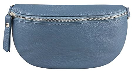Made in Italy OBC Damen Leder Tasche Gürteltasche Crossbody Bauchtasche Hüfttasche Umhängetasche Cross-Over Bodybag Schultertasche Handytasche Geldtasche (Jeansblau)
