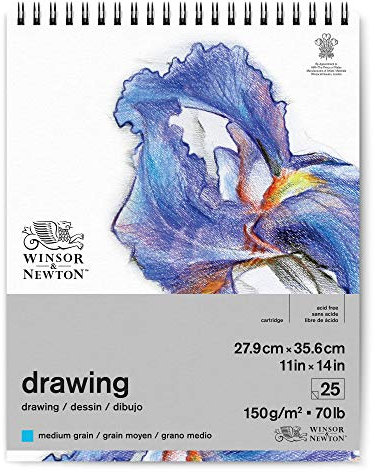 Winsor & Newton 6691013 Zeichenpapier im Spiralblock - 25 Blatt 27,9 x 35,6cm, 150g/m², mittlere Körnung, natürliches Weiß, säurefrei, Alterungsbeständig für Bleistift, Buntstift, Pastell, Kohle