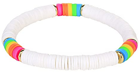 KELITCH Bracciali Elasticizzati Moda Donna Bracciali Colorati Heishi Bracciali In Oro Misto Bracciali Dell'Amicizia Fatti A Mano (Bianco 5D)