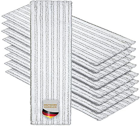Okaei 10 Stück Wischmopp Bezug (40 cm) - Premium Bodenwischer-Wischbezug aus 100% Microfaser - Bezug Optimal zur Gründlichen Reinigung von Glatten & Leicht Unebenen Böden - Mikrofaser Moppbezug Grau