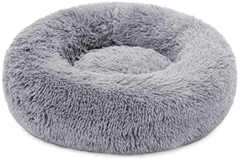 FriendlyDog Hundebett rund Donut Hundekorb Katzenbett flauschig (XL) Ø100cm hellgrau