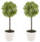 URBNLIVING Artificial Topiary Ball Box Tree Plant Set of 2 with Pot, 42 cm Large, Green