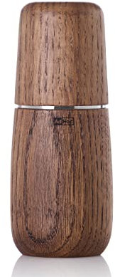 AdHoc Yono Gewürzmühle 15 cm – manuelle Mühle aus Eichenholz, geölt (dunkel) – Keramikmahlwerk stufenlos einstellbar – Premium Holzmühle für Salz und Pfeffer – Elegantes Design für Küche und Tisch