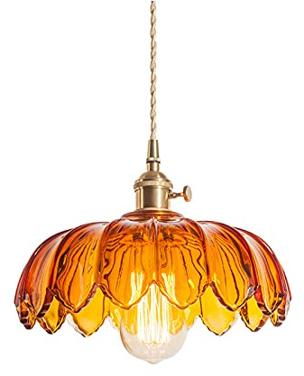 S-Cevada Crystal Lotos Pendelleuchte Industrial Vintage Glas Lampenschirm Deckenleuchte Hängelampe E27 Messing Fassung1-flammiger Kronleuchter (Bernstein)