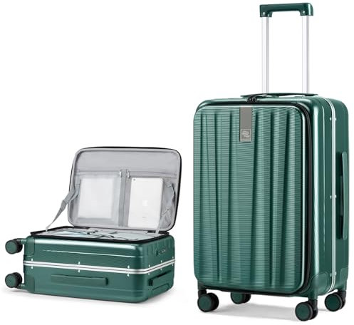 Hanke Valise à roulettes avec Ouverture sur Le Devant, 20 24 Valise à roulettes avec Cadre en Aluminium TSA intégré en PC Valises à roulettes rigides Sac de Voyage, Vert foncé, 24 inch Check in,