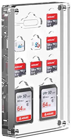 AODUKE 10 Slots Transparent Magnetic Mini SIM and Micro SD Card Case Storage Case Holder with Removable Pin - Display Box - 10TFSD
