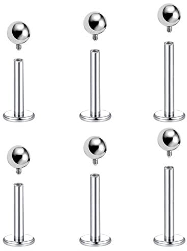 Body CAC 6PCS-16G Internally Threaded Labret Titanium Earring 3mm Plain Piercing Balls F136 Implant Grade Flat Back Lip Tragus Helix Studs Conch