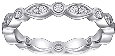 Lieson Damen Ringe Silber 925, Frauen Ringe Mit Stein Einfach Rundherum Marquise Rund Zirkonia Ringe Verlobung Silber Größe 60 (19.1)