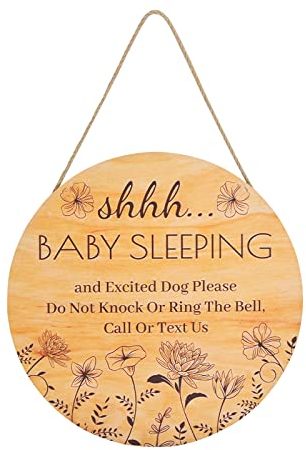URROMA Rustikales Baby schlafendes Hängeschild Do Not Knock Or Ring The Bell, runde Holztür, zum Aufhängen für Babyzimmer, Kindergarten, Schlafzimmer