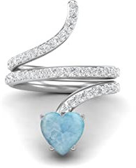 MOONEYE 7MM Herzform Wickeln Bypass Schlangenring Natur Larimar 925 Sterling Silber Damen Trauringe (Sterling Silber, 56)