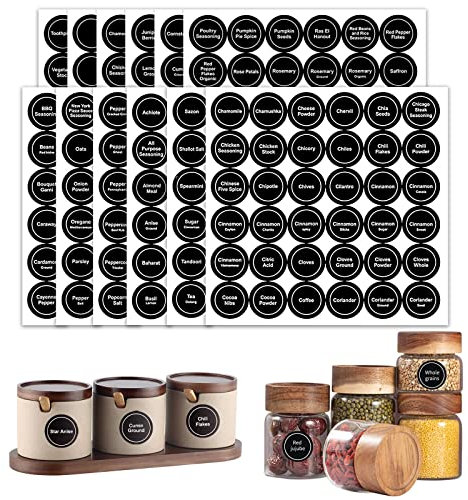 432pcs Spice Jar Labels, 35mm Kitchen Pantry Spice Labels Stickers for Small Jars and Bottles Pre Printed Herb Label Sticker for Kitchen-Black
