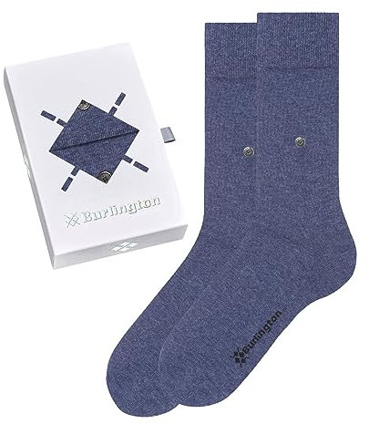 Burlington Herren Socken Basic Uni Gift Box M So Baumwolle einfarbig 2 Paar, Blau Light Blue 0050, 40-46