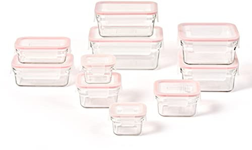 GLASSLOCK Smart 20-Piece Glass Food Storage Set - 100% Airtight & Leakproof, BPA Free lids, Freezer to Oven Safe, Meal Prep
