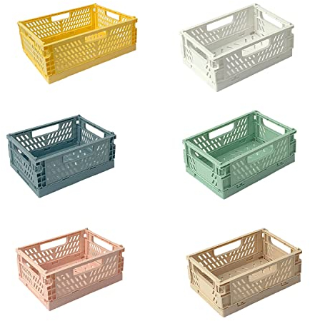 6 stück Stabil Faltbox, Faltbare Klappbox, Kunststoff Mini Körbe, Kunststoff Faltbox, Klein Plastic Klappkorb, Mini Klappkisten für Regal Zuhause Küche Klassenzimmer Schlafzimmer Badezimmer Büro