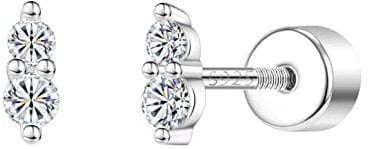 AoedeJ Cubic Zirconia Stud Earrings With Screw Back - Sterling Silver Flat Back Earrings for Women and Girls (Double Zircon)