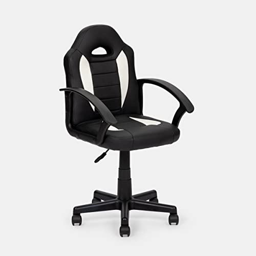 MarinelliGroup Sedia gaming JUNIOR RAGAZZI girevole poltrona ecopelle Oliver (Bianco - Nero)