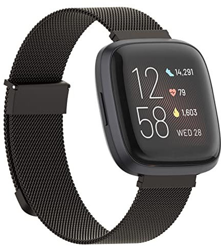 Tuocal Ersatzarmband Kompatibel mit Fitbit Versa 2 Armband Fitbit Versa Armband, Metall Mesh Magnetisch Edelstahl Ersatzband für Fitbit Versa/Versa 2 / Versa Lite Herren Damen, Schwarz