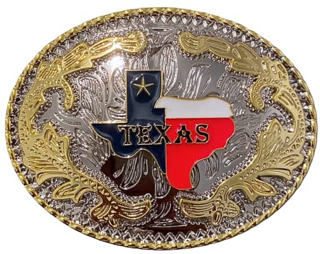 WMG Texas State Gürtelschnalle Flagge Karte Cowboy Rodeo Western Fashion Star Goldton Farbe Pferd Hahn Stier Skorpion Freimaurer, Goldton, Medium