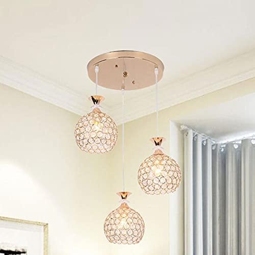 Lampadario moderno in cristallo a 3 luci Paralume in ferro oro rosa Illuminazione a sospensione Plafoniere per interni Apparecchio per soggiorno Ufficio Sala da pranzo Camera da letto Lampada a