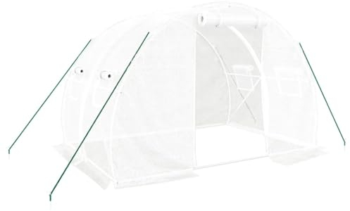 vidaXL Gewächshaus, Foliengewächshaus mit Stahlrahmen, Tomatengewächshaus mit Reißverschlusstür Fenstern, Treibhaus Folientunnel Frühbeet, Weiß 6m² 3x2x2m