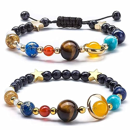 Cubahop Stern Armbänder Universum Galaxie Sonnensystem Acht Planeten Naturstein Himmel Achat Perlen Armbänder