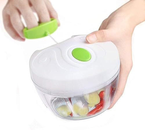 UBOON - Picadora manual de alimentos, trituradora de verduras, minipicadora para trocear frutas | Cortador de Carne y Verduras | Picadora Manual de 3 cuchillas con Cuerda | Capacidad: 400ml