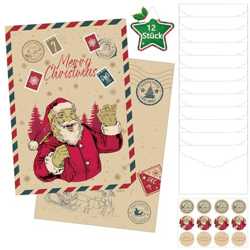 Weihnachtskarten mit Umschlag (12 Stück), Weihnachtskarten, Postkarten für Weihnachten, Weihnachtskarten Nostalgie Grußkarten, Weihnachten, Frohe Weihnachten Karten für deine Weihnachtsgrüße