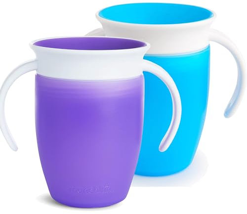 2 PCS Vaso de Aprendizaje 360° Con Asas para Bebé y Niños Pequeños, Antiderrame Libre de BPA, a Partir de 6 Meses, Apto para Lavavajillas, 207 ml (Azul/Morado)