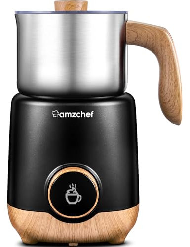 AMZCHEF 8 in 1 Multifunctional Milk Frother 550 Watts, Milk Warmer with 600 ml Slotted Cup for Hot and Cold Milk, Chocolate Milk, Silver Black