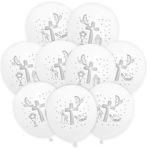 50 Luftballons Kommunion Set,Kommunion Luftballons,Konfirmation Deko Mädchen Junge,Deko Ballon,Taube,Kerze,Kreuz,für Taufe Erstkommunion Weihnachten.