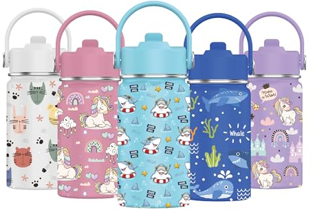 Mi Ko Mi Ka Botella de Agua para Niños de Acero Inoxidable 350ml - Térmica Reutilizable | Sin BPA | Mantiene 24H Frio / 12H Calor | Termo y Hermética - A Prueba de Fugas (Tiburón)