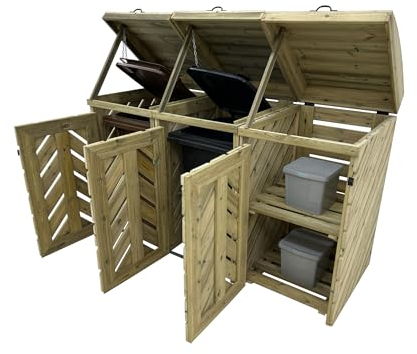 Arbor Garden Solutions VerdiBin wheelie bin storage unit, outdoor dustbin storage (Triple, with shelf)