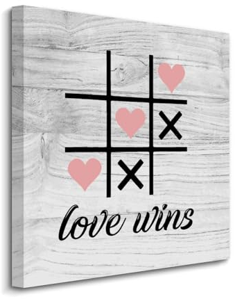 Yelolyio Love Wins Tic Tac Toe Leinwand-Poster zum Aufhängen, mit motivierendem Zitat, Gemälde, Bauernhaus, Wanddekoration für Schlafzimmer, Badezimmer, Hochzeitsgeschenk, 20,3 x 20,3 cm