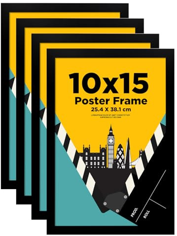 EGOFINE 15x10 Picture Frames Set of 4 - Made of Solid Wood for Table Top and Wall Mounting Black