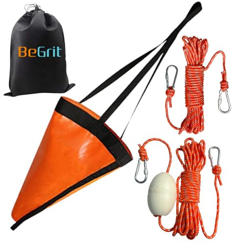 BeGrit Driftsack Kajak Anker für Boote Drogue driftsack Angeln Boot Treibanker Sea Anchor mit Kajak Schlepptau Boje Ball für Yacht Boote Marine Angeln Bremssystem Befestigung (Orange)