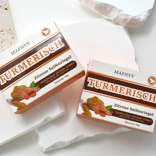 2 pack Lemon Turmeric Kojic Acid Soap, Kojic Acid and Turmeric Soap, Zitronen-Kurkuma-Kojic-Säure-Seife, Brightening Lemon Turmeric & Kojic Acid Soap für Gesicht und Körper
