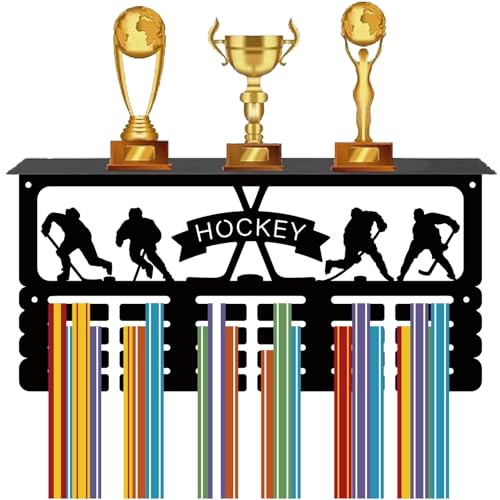 CREATCABIN Hockey-Medaillenhalter,Medaillenaufhänger,Regal,Display,Sportbänder,Organizer,Wettkampf,Metall,Schwarzer Gestellrahmen,Zum Aufhängen Für Rennspieler, 40x20cm