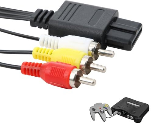 Pennle N64 AV Cable, Composite TV AV Display Cable Replacement Wire Cords, Super Console Standard Composite N64 Wire, Video Cord Compatible with Nintendo Game Cube, SNES (1.8m / 6ft)