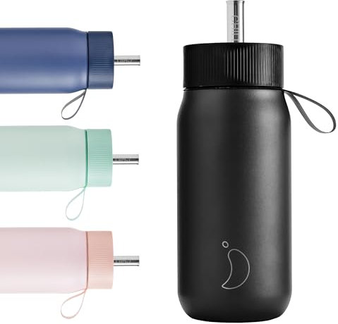 Chilly's Switch - BPA-Free Stainless Steel Switch Cup with Wide Straw for Milkshakes and Bubble Tea - Double Walled, Vacuum Insulated - Abyss Black, 750ml