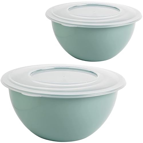 2friends SUSTANIA Green Lot de 2 saladiers polyvalents, avec couvercle de 5 l, en polypropylène sans BPA, couleur tendance : vert, diamètre : 28 cm, fabrication européenne